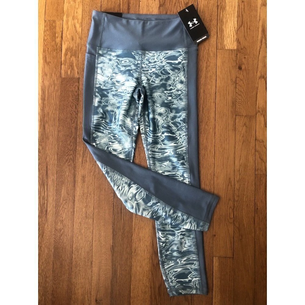 NWT Under Armour Size S Compression High Rise Ankle Leggings Blue Green